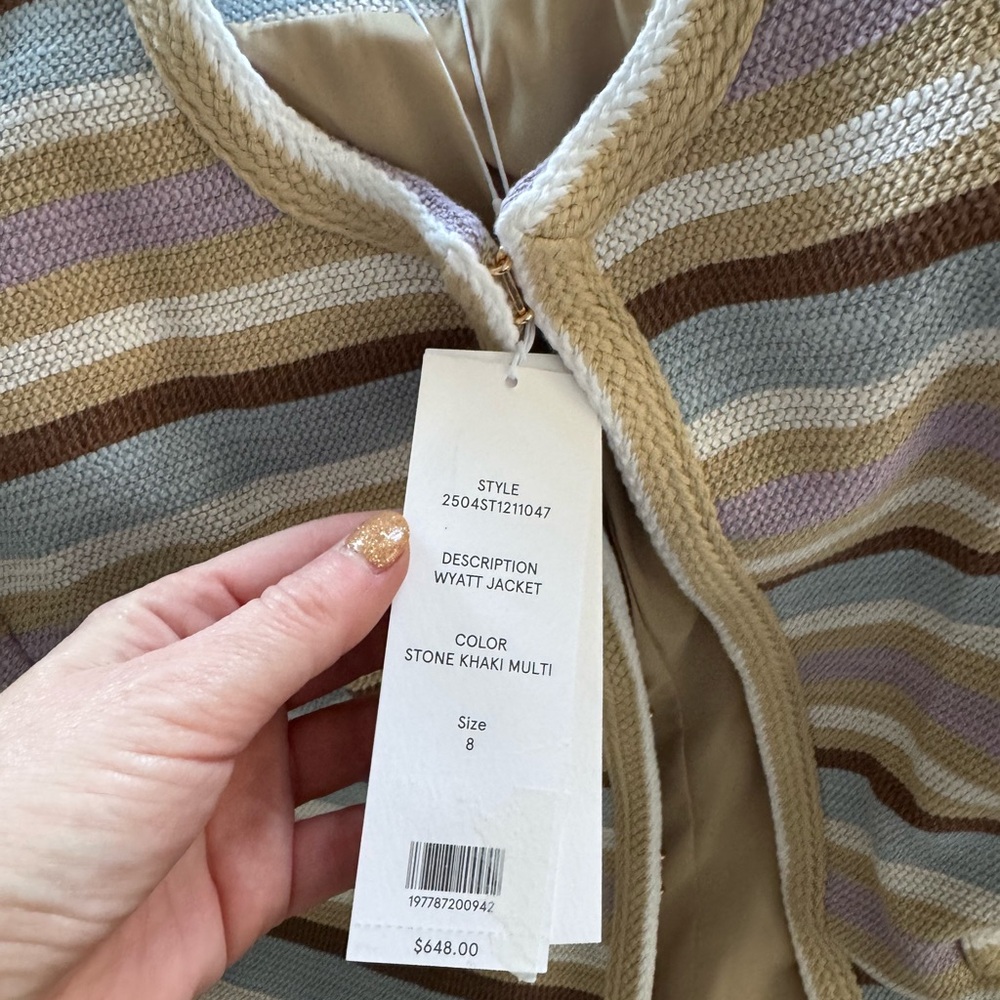 Veronica Beard Wyatt Jacket in Stone Khaki Multi - Picture 3 of 3